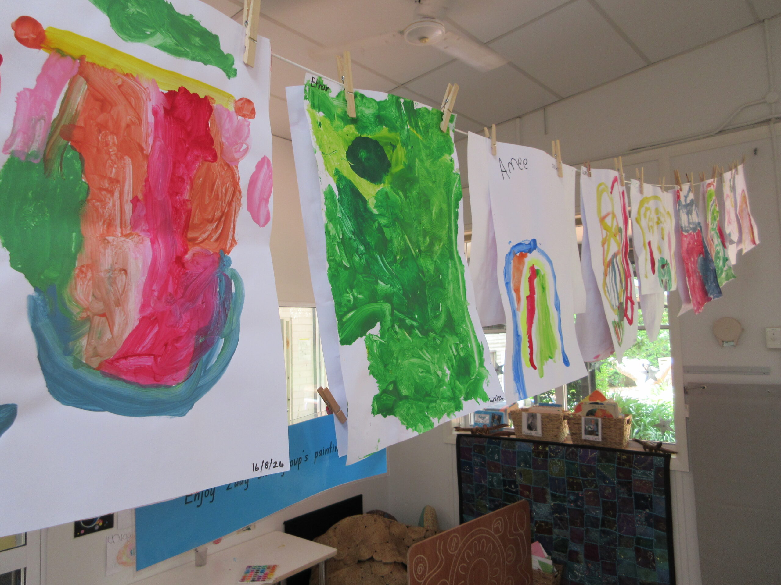 Colourful paintings created by preschool children